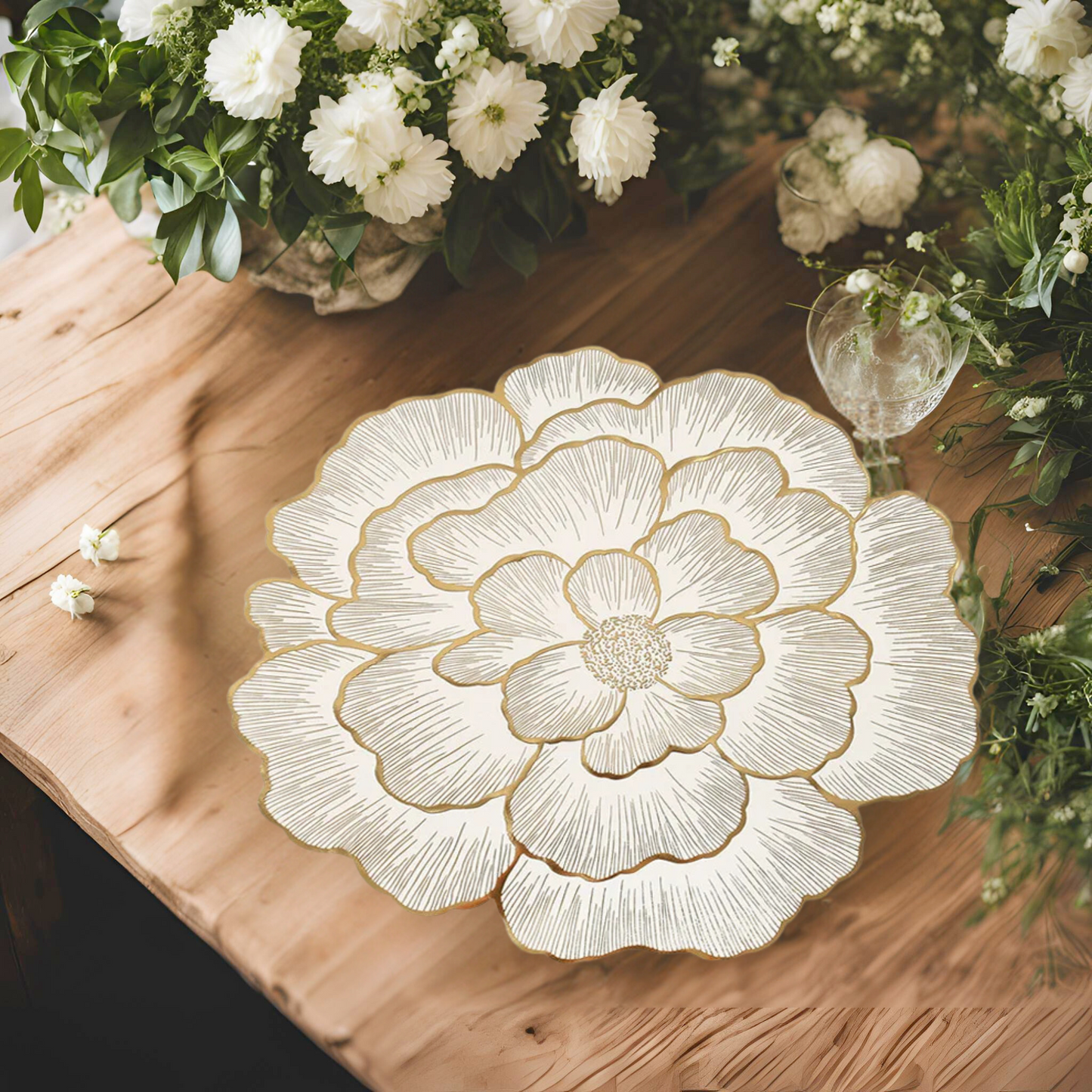 15" Decorative Peony Flower Vinyl Placemat | Elegant & Waterproof