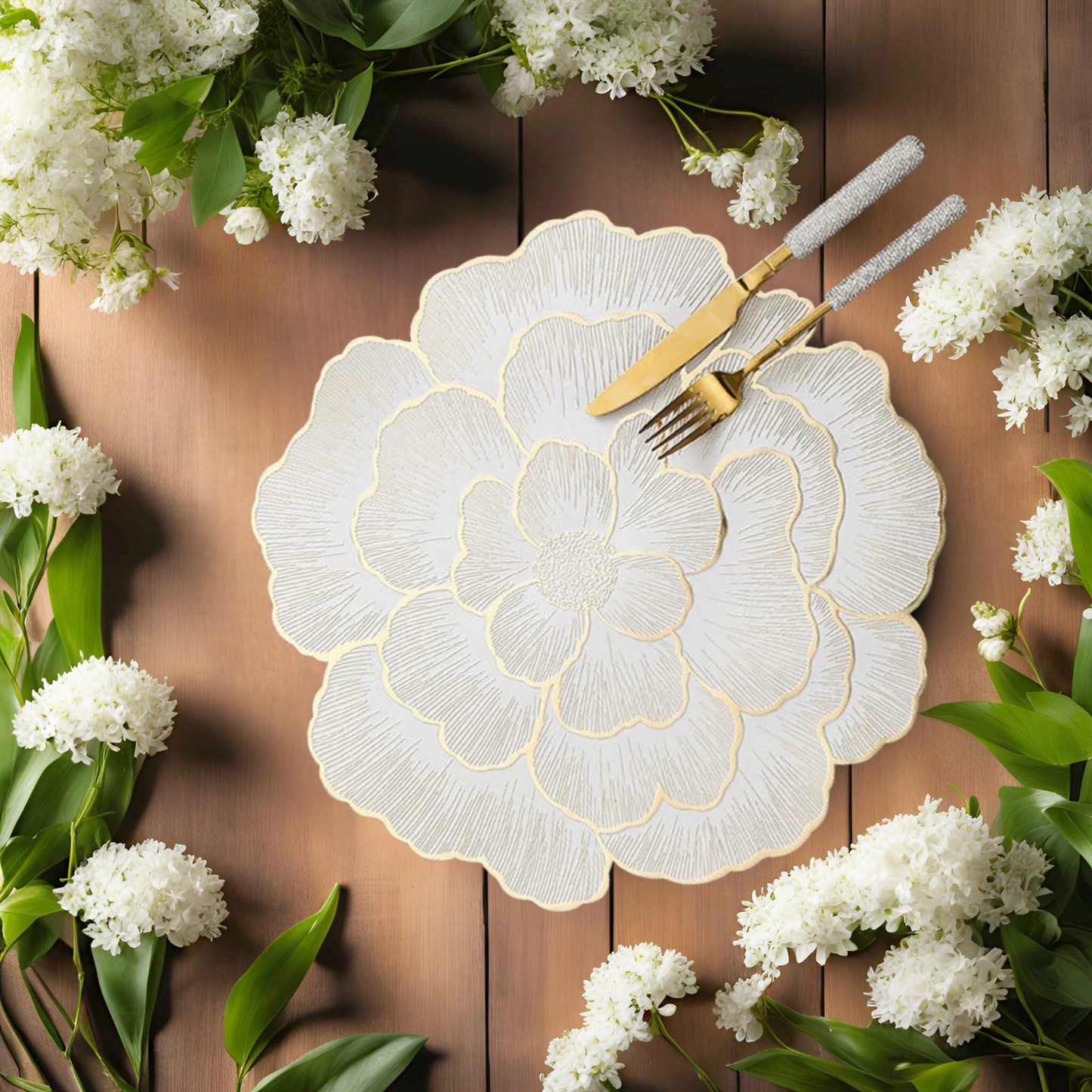 15" Decorative Peony Flower Vinyl Placemat | Elegant & Waterproof