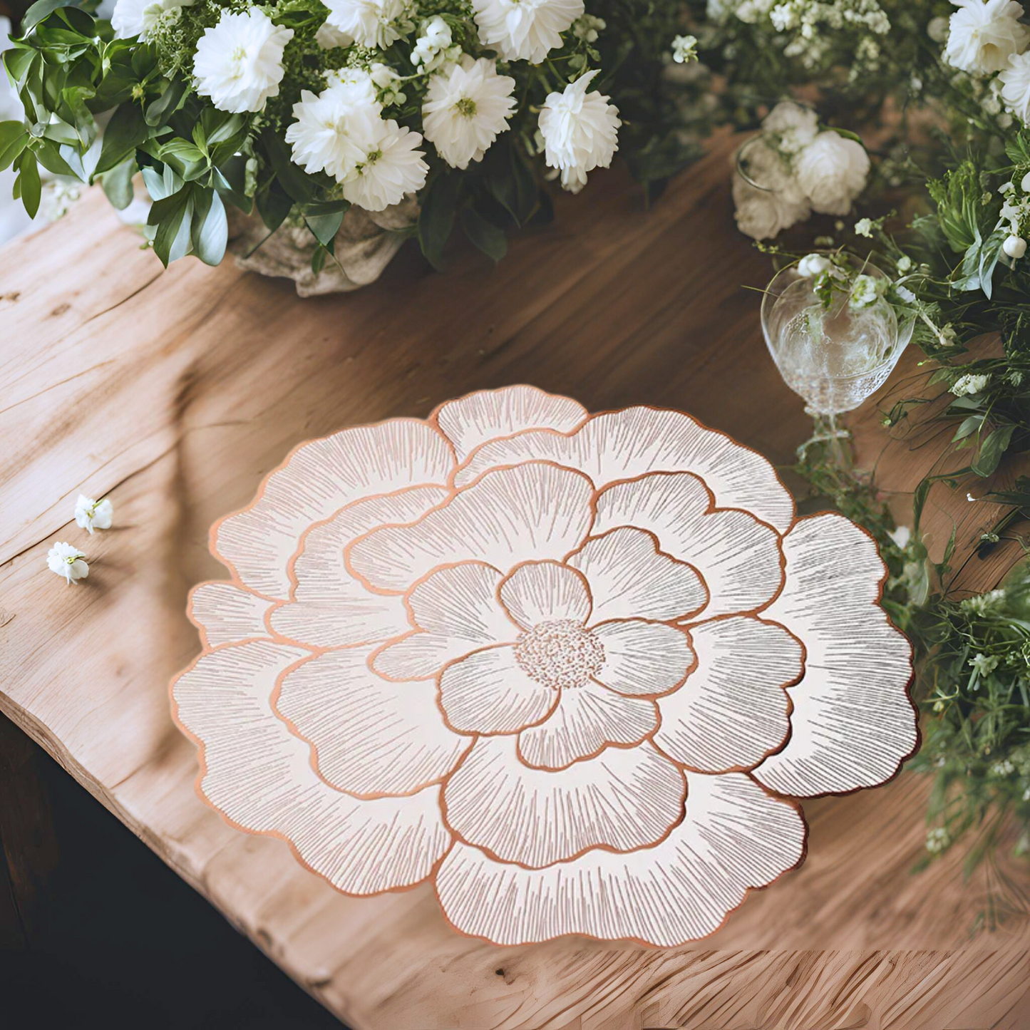 15" Decorative Peony Flower Vinyl Placemat | Elegant & Waterproof