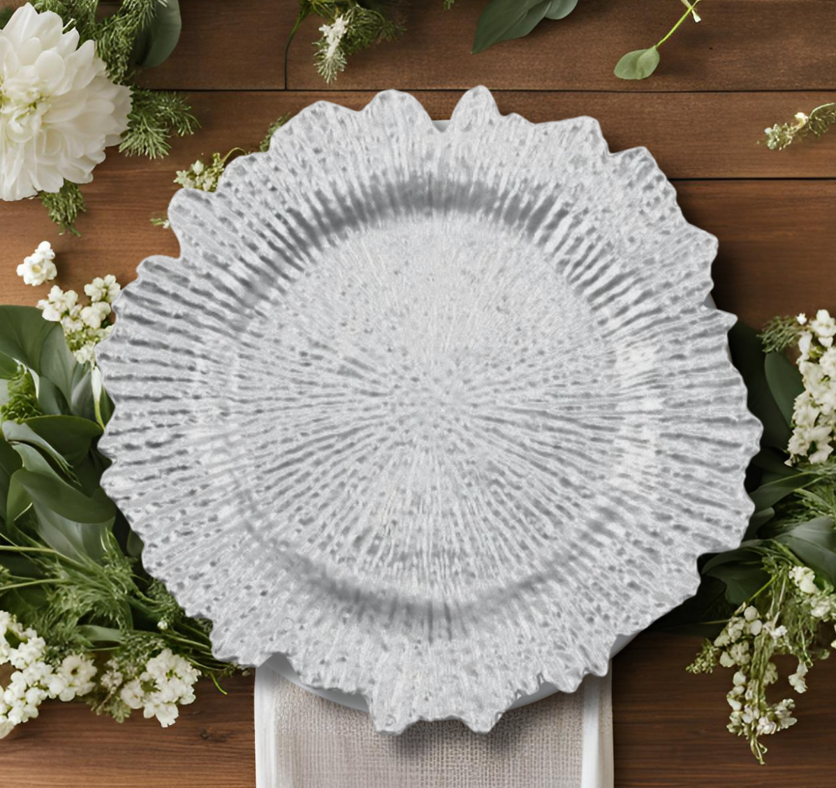 Silver Ruffled rim dinner charger
