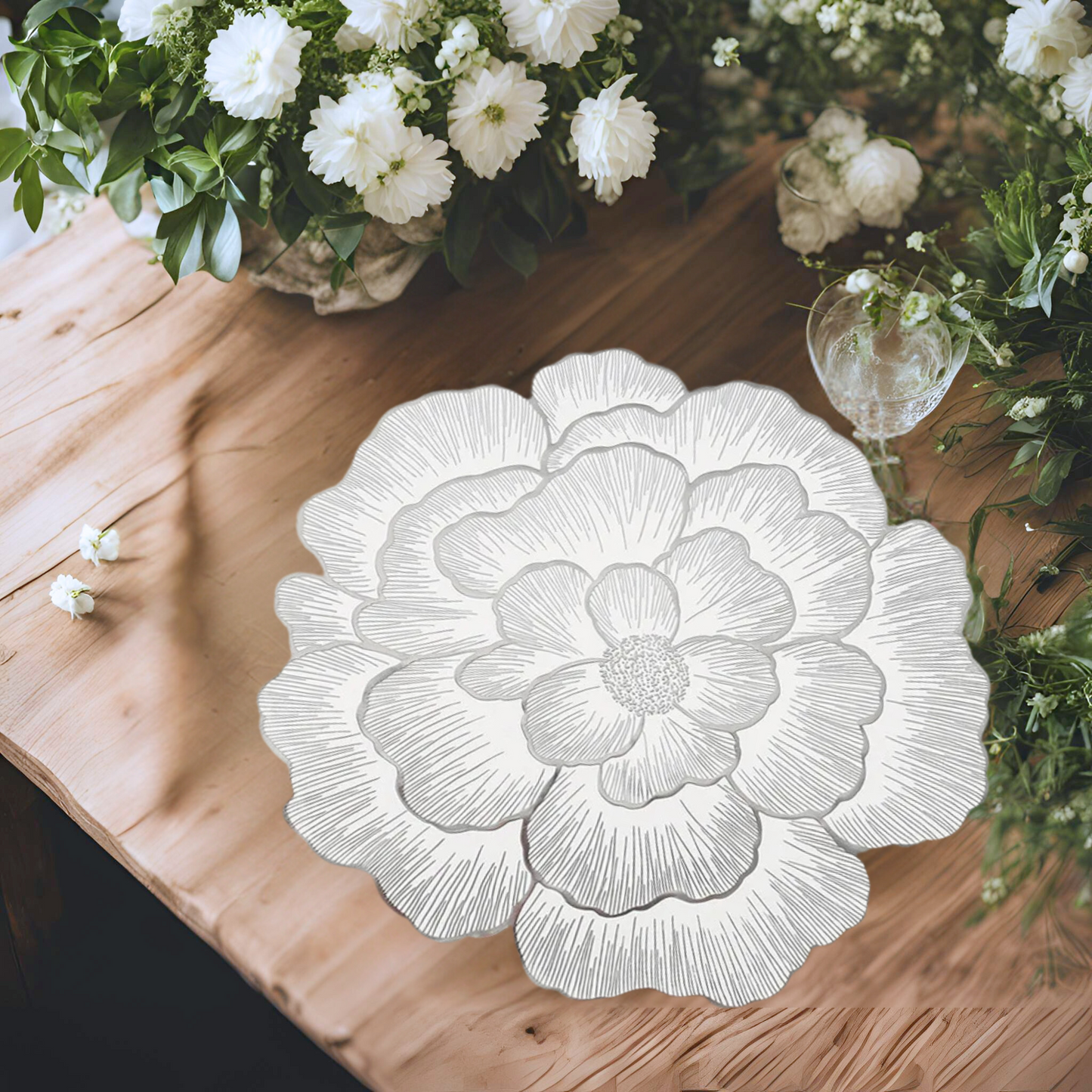 15" Decorative Peony Flower Vinyl Placemat | Elegant & Waterproof